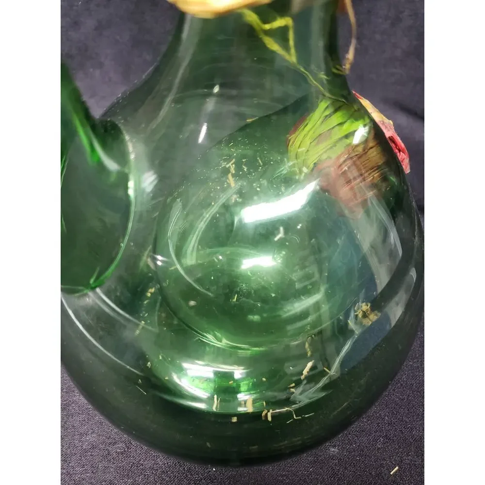 Vintage Italian Green Hand Blown Glass Wine Decanter w Ice Chamber Made In Italy